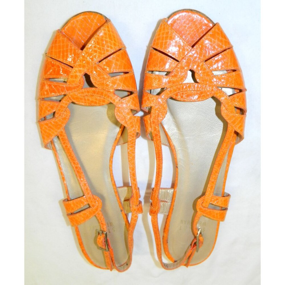 Stuart Weitzman Womens Leather Slingback Sandals In Orange & Green Size 7, 7.5 - Picture 3 of 15